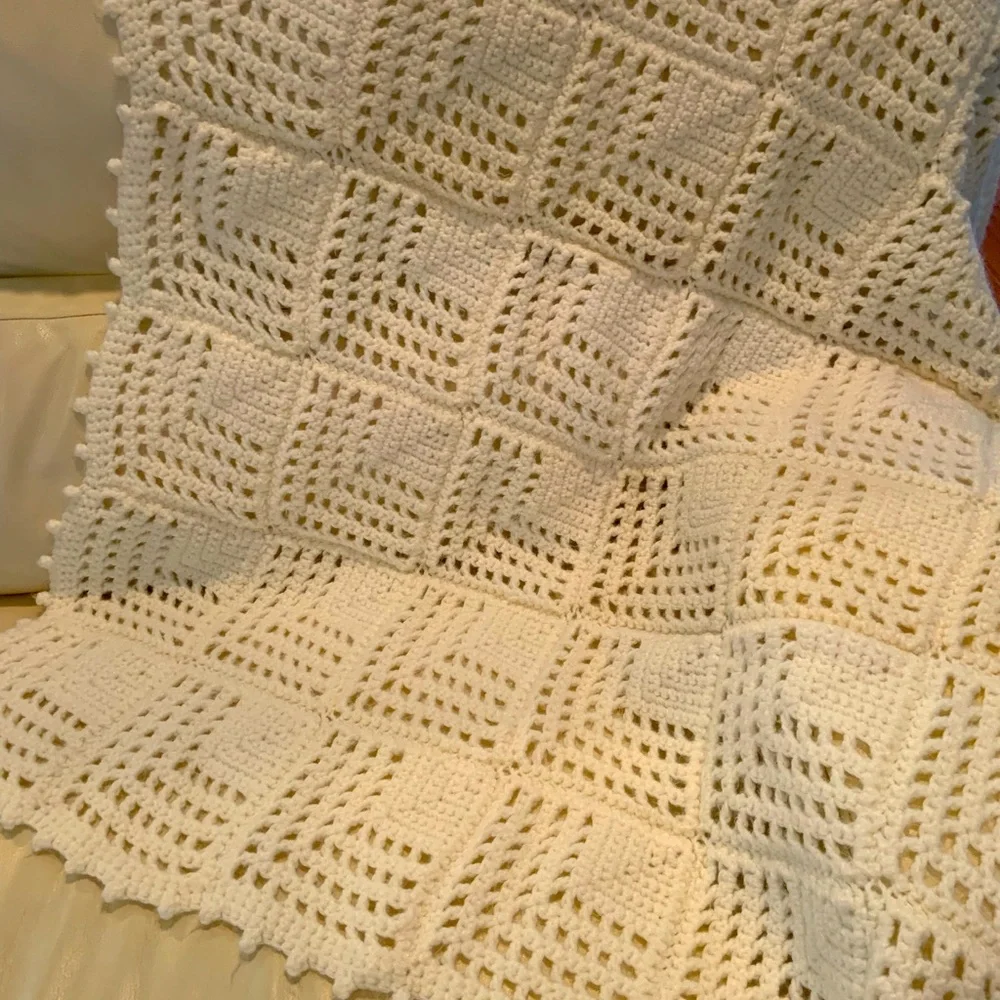 Handmade Crochet Baby Blanket Or Lap Blanket Cream Color